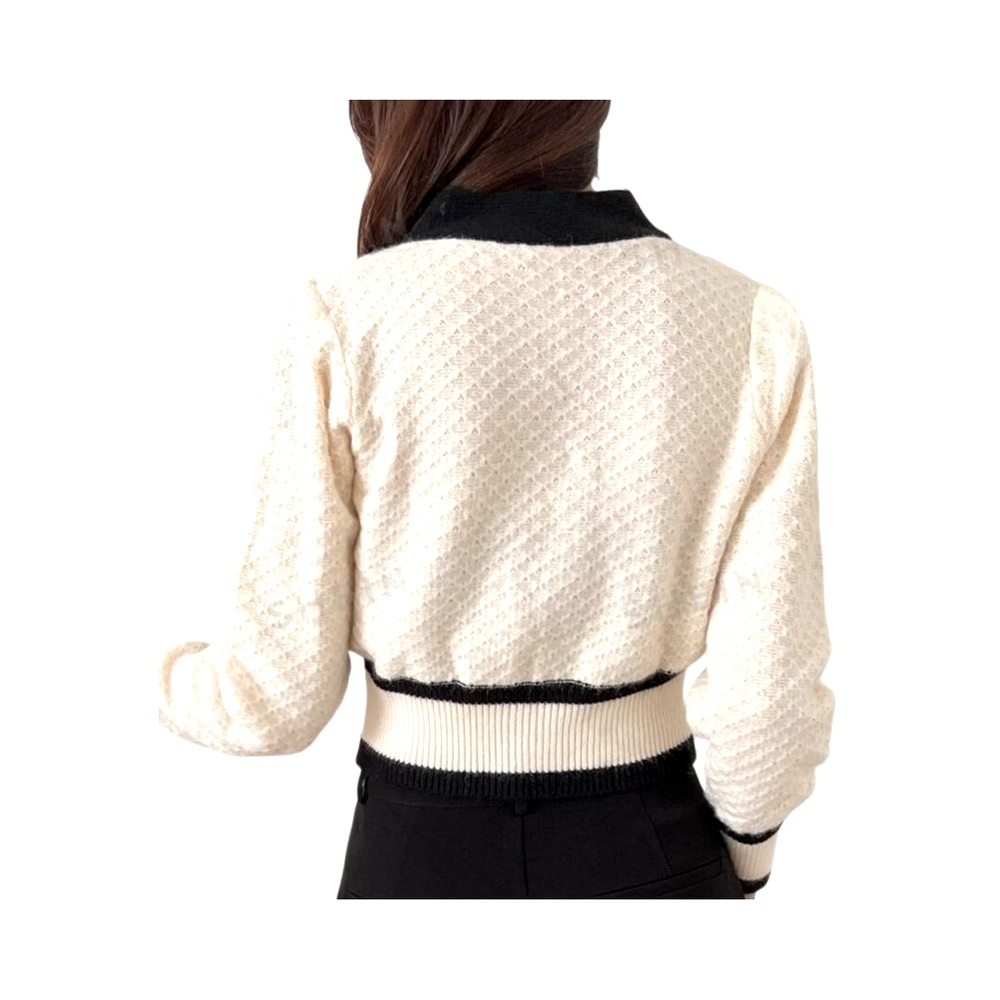 Elegant Black and Cream Women's Cardigan - Picture 3 of 9